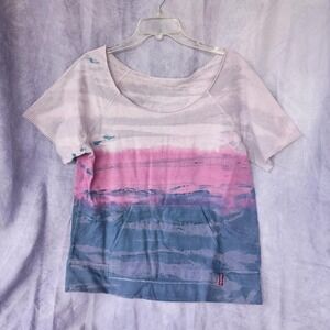 Hard Tail Forever Hand Dyed Ombre Kangaroo Pocket Short Sleeve Sweatshirt Top L